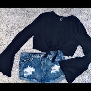 Black Bell Sleeve Crop Top